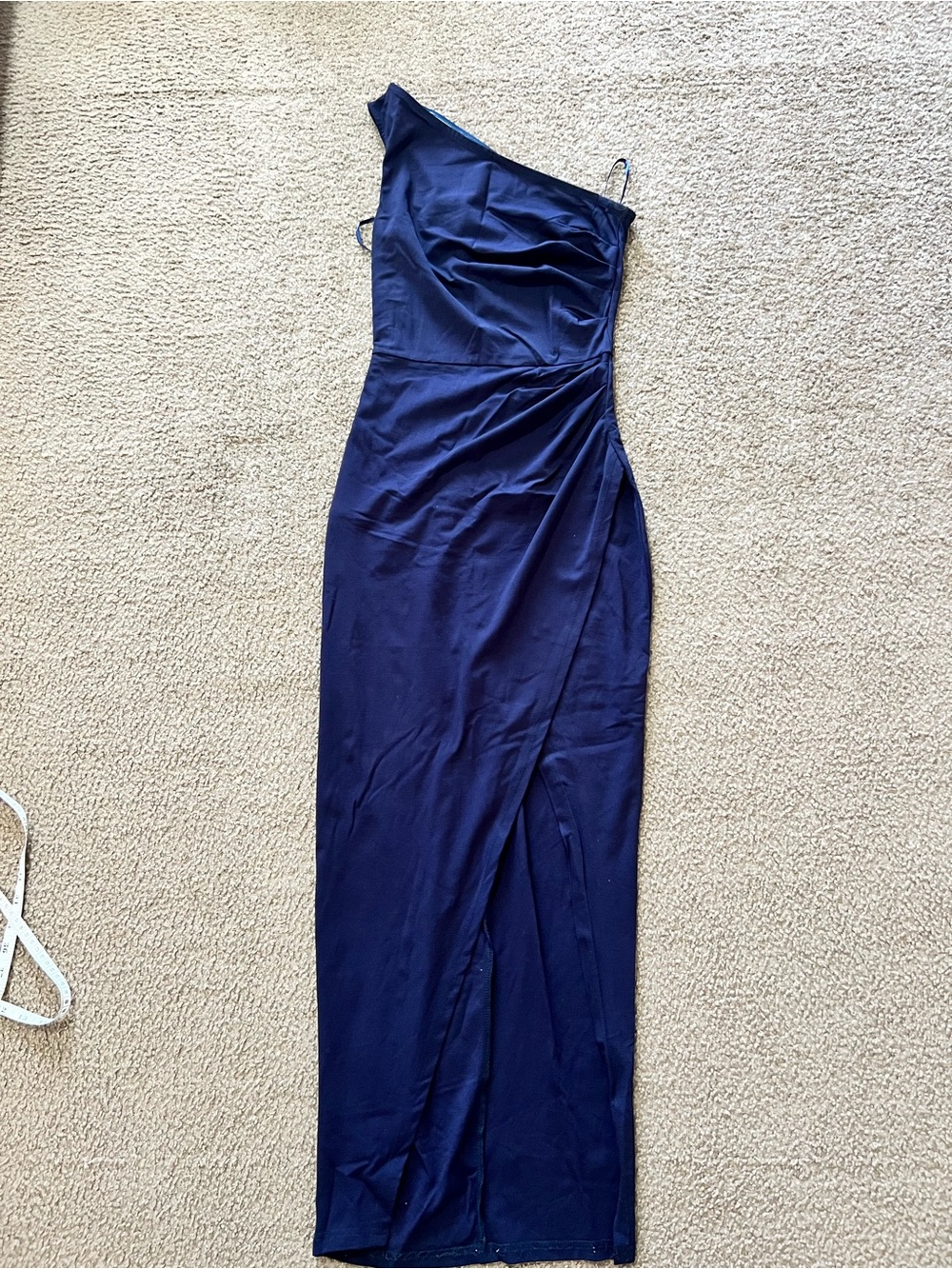 Asymmetric One-Shoulder Navy Evening Gown